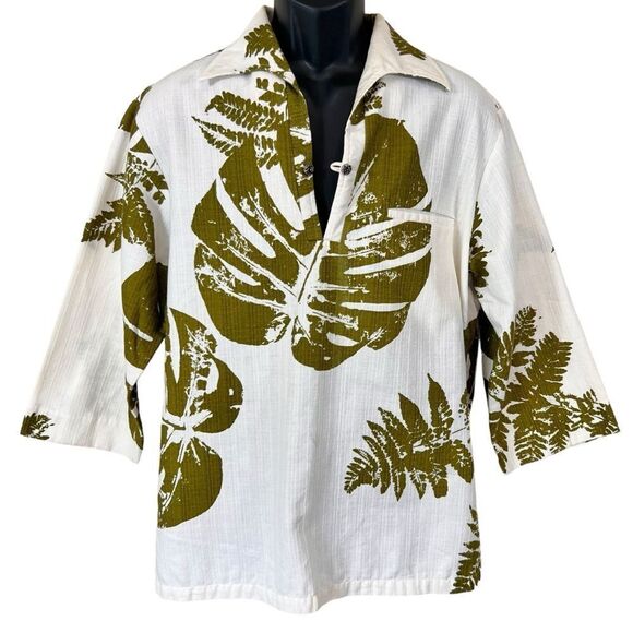 Vintage 60’s Iolani Monstera Print Bark Cloth Hawaiian Shirt - Picture 1 of 12